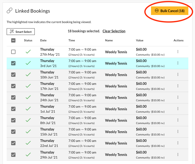 How can I bulk cancel regular bookings?